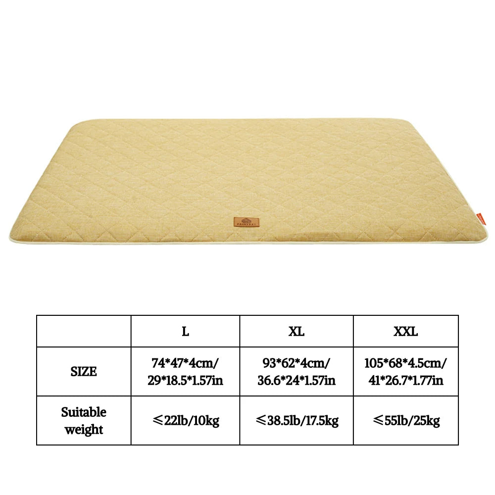 A beige washable dog sleeping mat designed for crates and kennels.