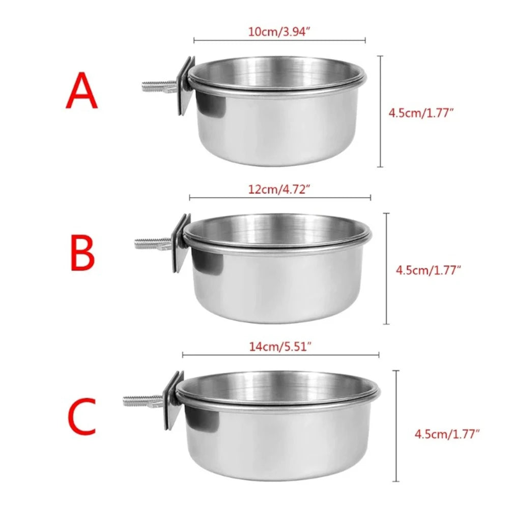 Stainless Steel Clamp-On Bird Feeder & Water Cup for Cages