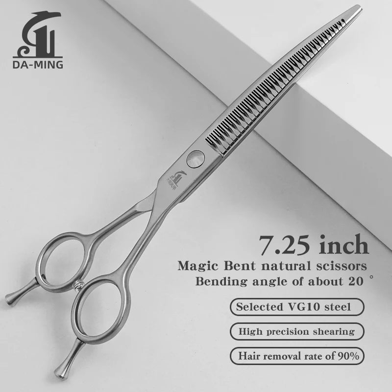 A pair of 7.25 inch Magic Bent natural scissors made of VG10 steel for high precision shearing.