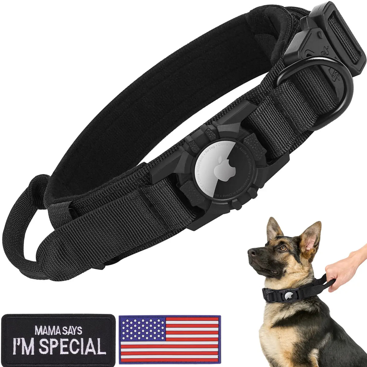 Tactical Dog Collar with AirTag Holder and Control Handle for Medium and Large Dogs