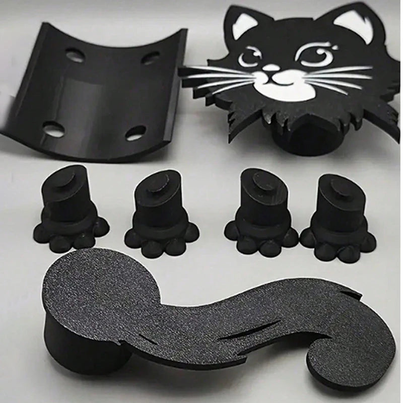 Black 3D printed cat face and roll holder for bathroom