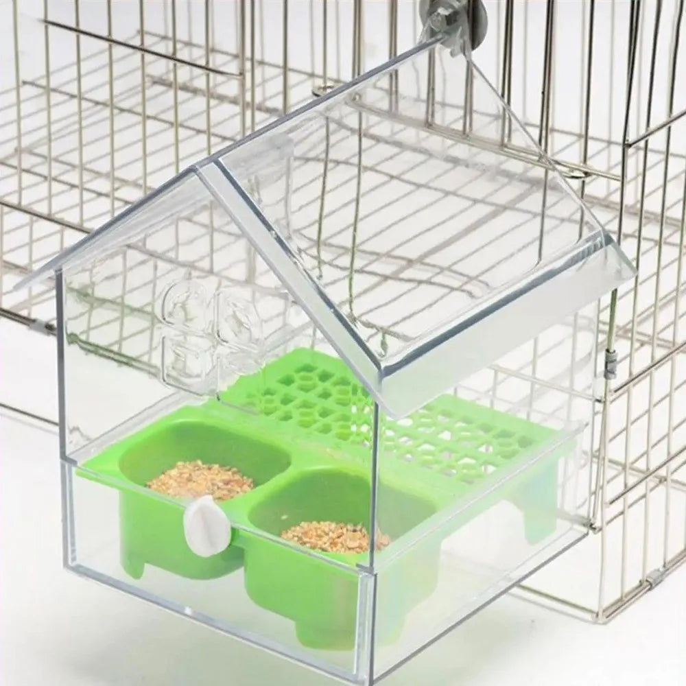 Hanging Parrot Feeder with Pull-Out Bath and Transparent Design