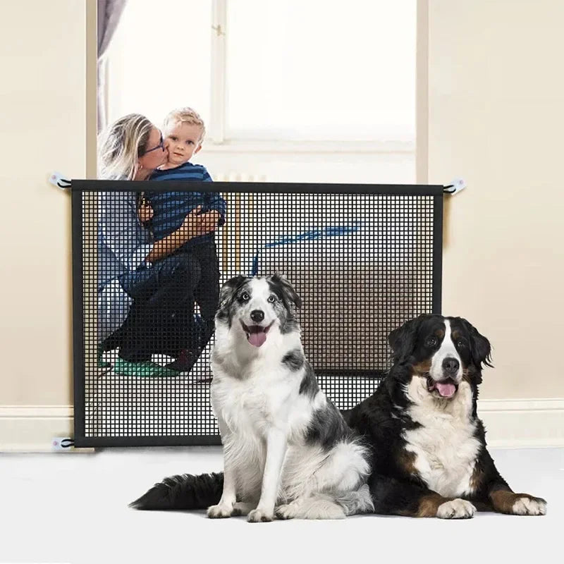 Foldable Mesh Pet Gate with Adhesive Hooks – No-Drilling Safety Barrier