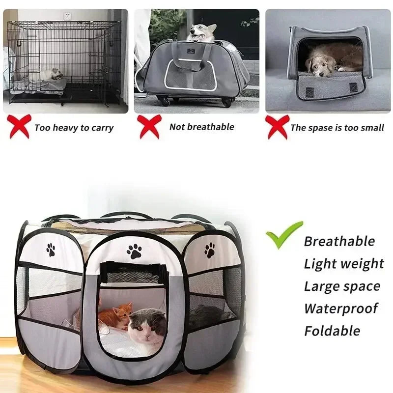 Foldable Oxford Cloth Pet Playpen with Mesh Roof