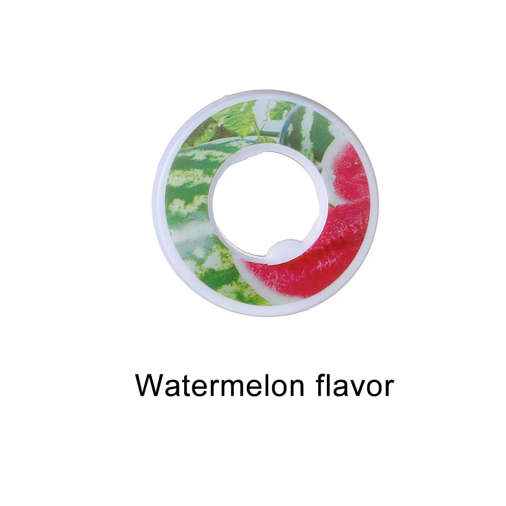 A circular flavor pod for water bottles with a watermelon design.