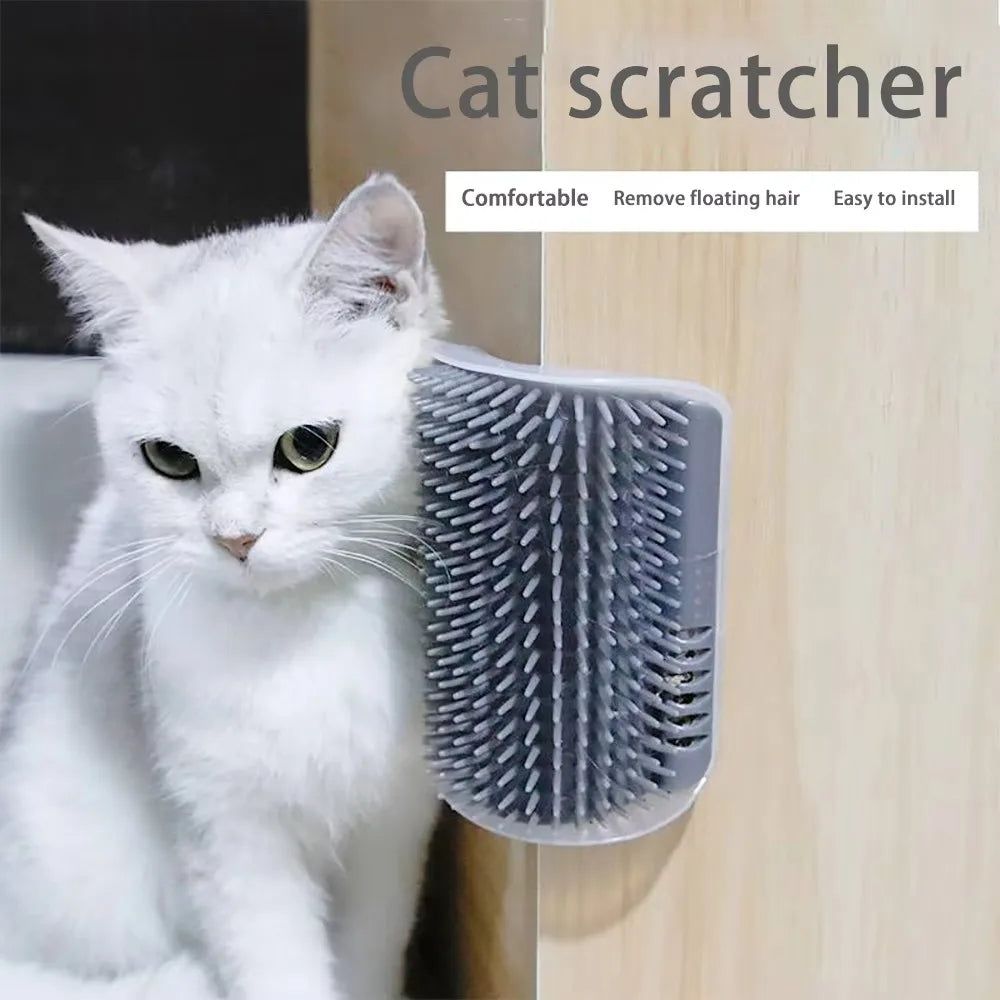 Cat Corner Scratcher with Self-Grooming Bristles and Catnip