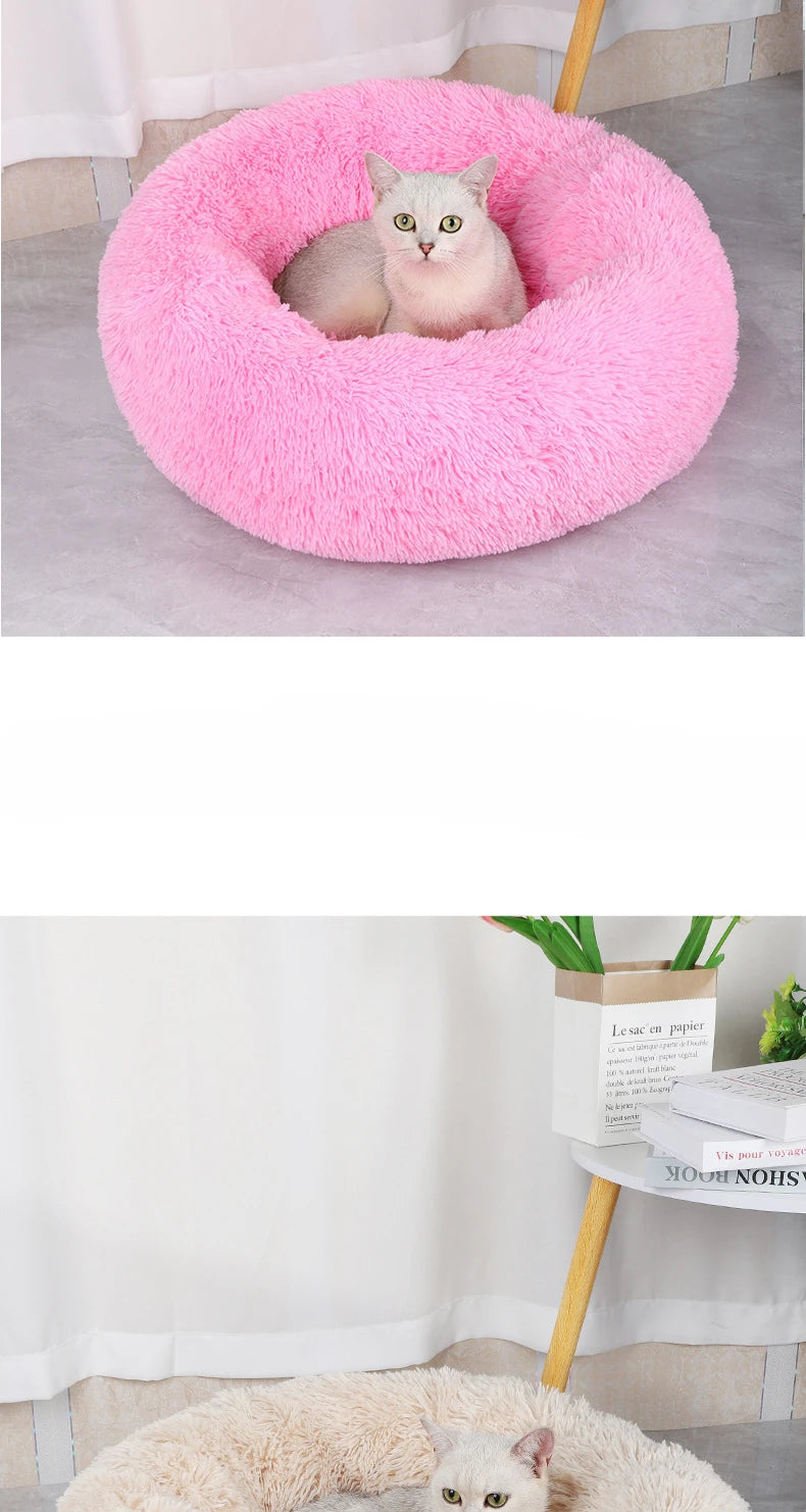 Panier Rond en Peluche pour Animaux avec Housse Amovible