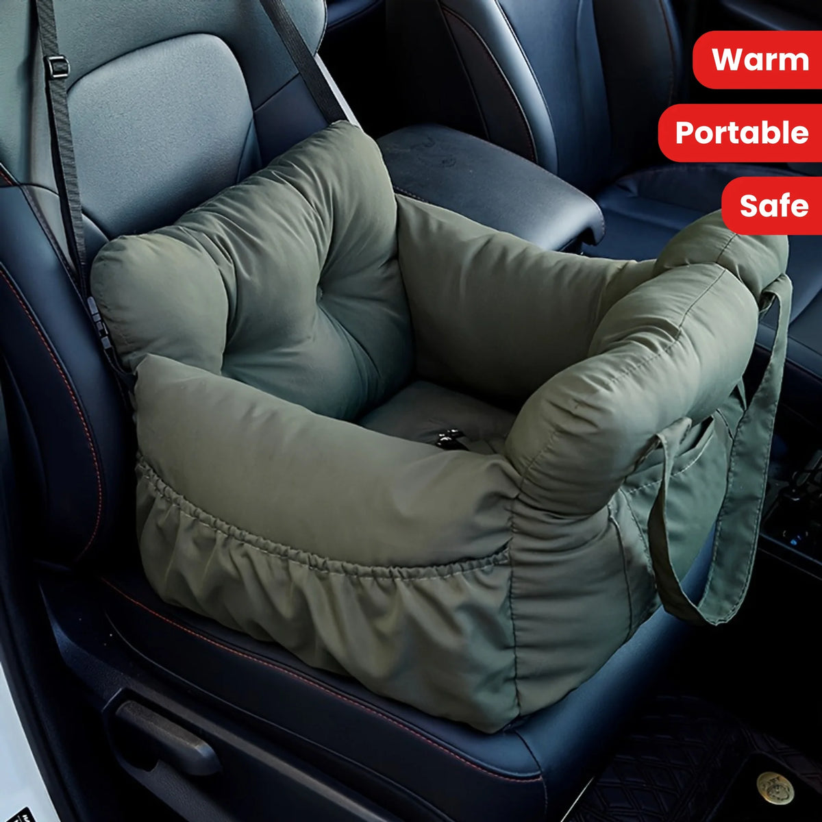 Dog Car Seat with Safety Belt – Non-Slip, Washable Travel Bed for Small Dogs