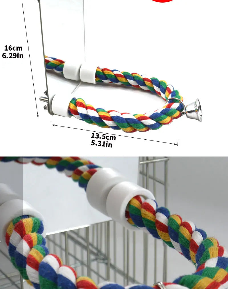 Interactive Parrot Activity Station with Mirror and Rope Perch