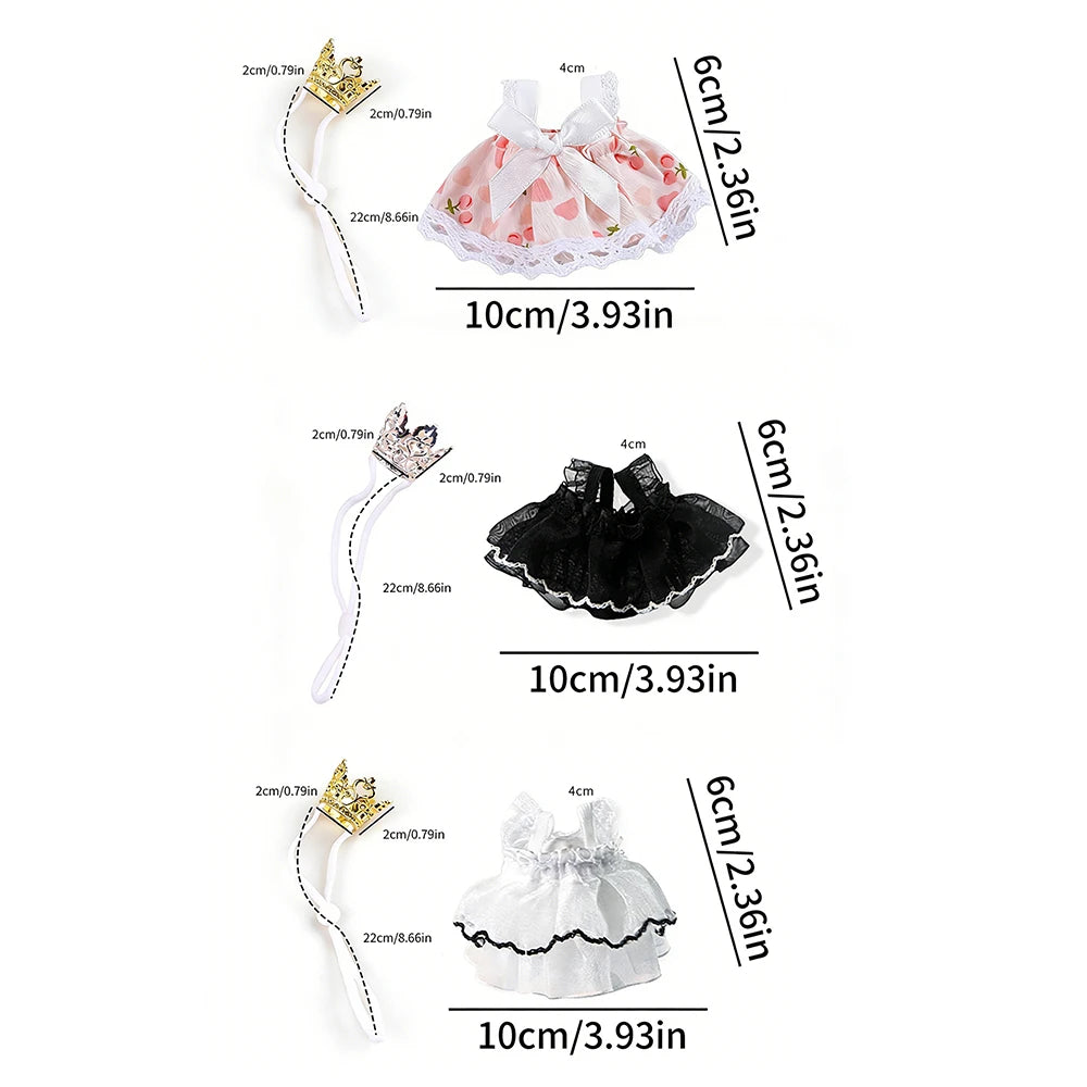 Drei Mini-Kleidchen für Hamster und Guinea-Pigs mit Größenangaben.