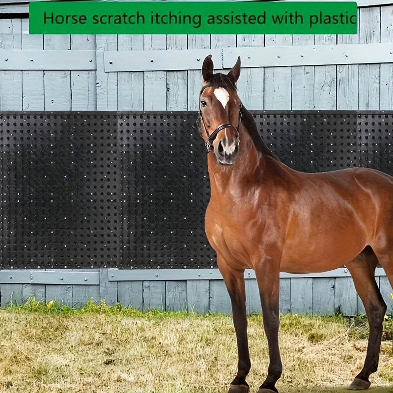 Poteau de grattage pour chevaux en PVC renforcé avec brosse en caoutchouc