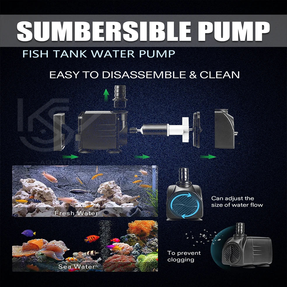 Adjustable Submersible Aquarium Water Pump – Ultra-Quiet Ceramic Shaft