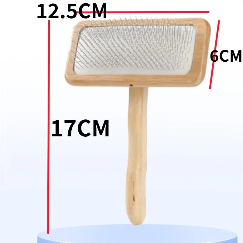 A wooden pet grooming brush with massage bristles shown against a white background.