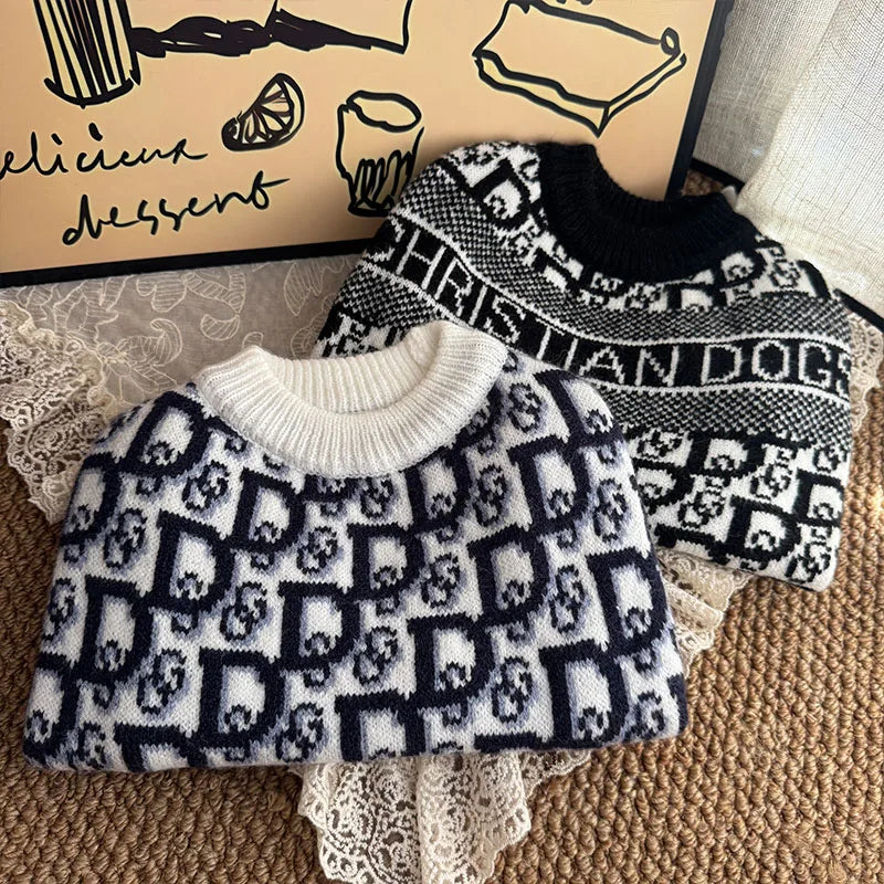 Knitted Cotton Dog Sweater with Letter Pattern
