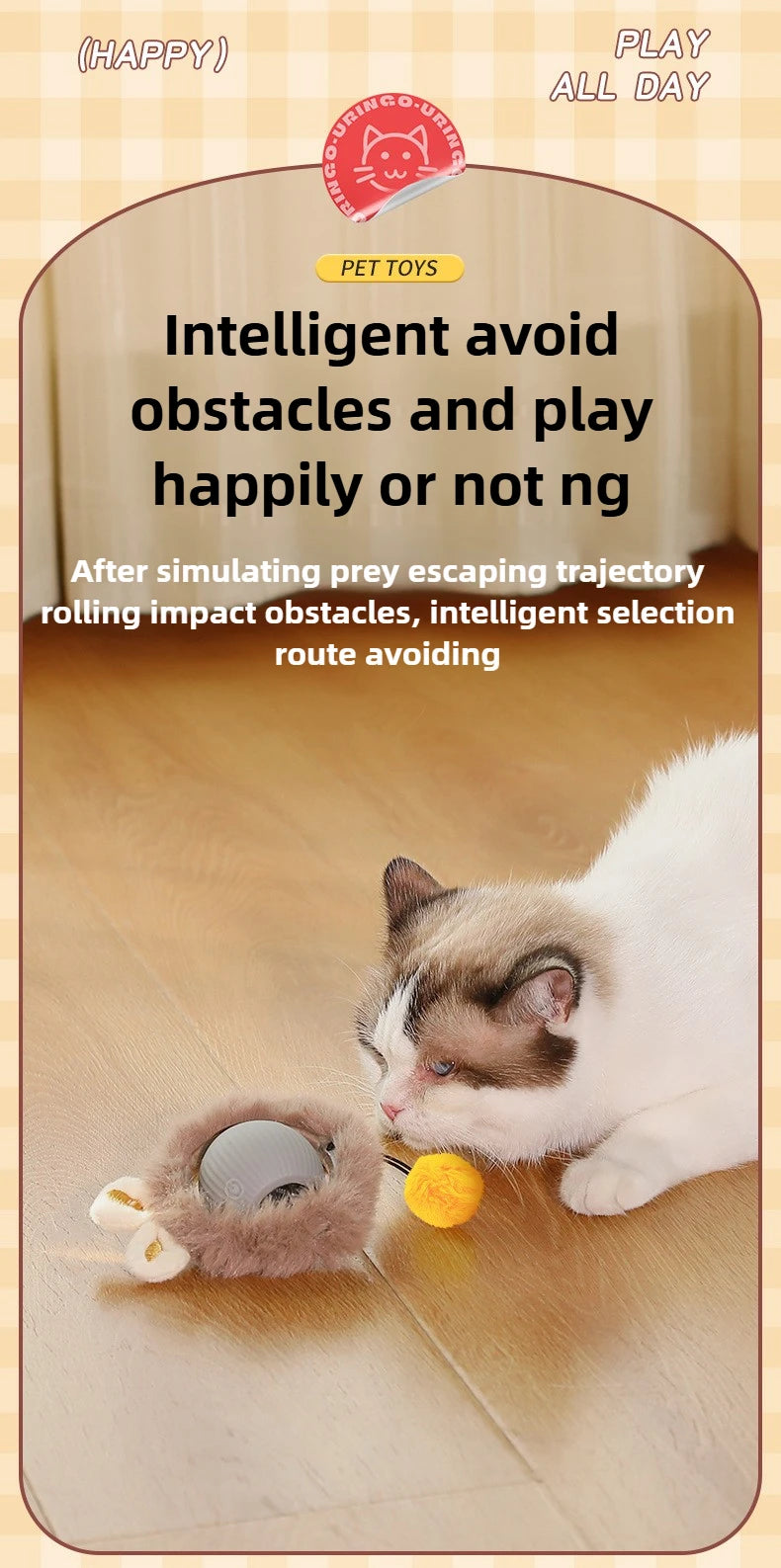 Interactive Automatic Rolling Cat Toy with Tail