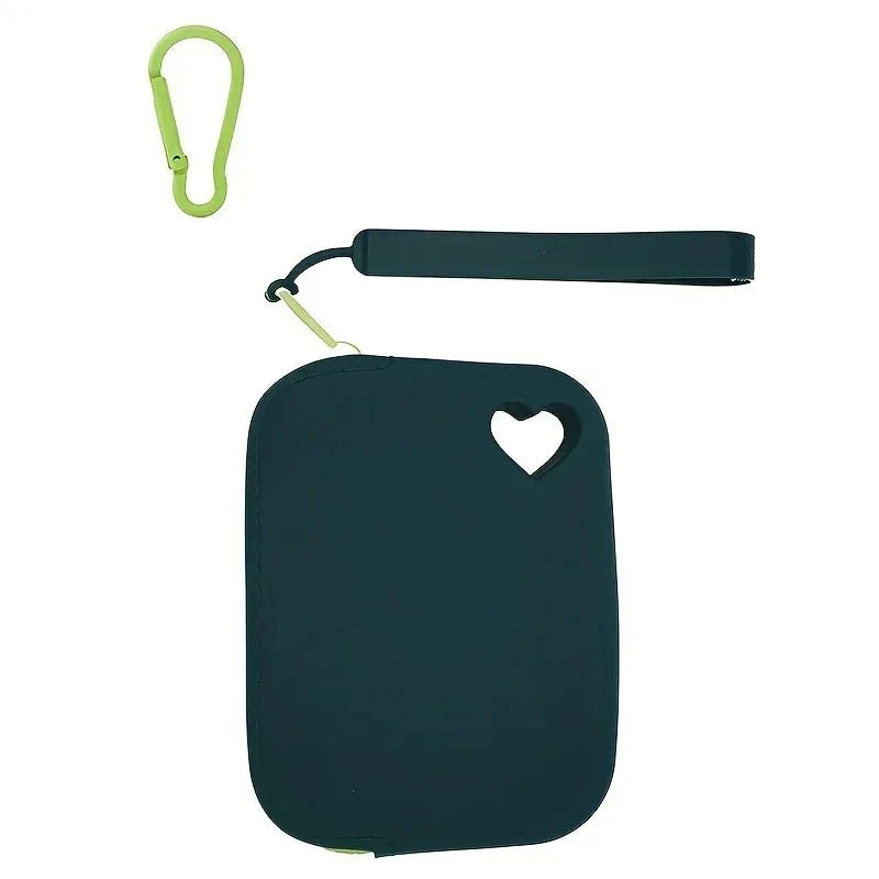 Dark teal silicone dog treat pouch with a green loop and strap.