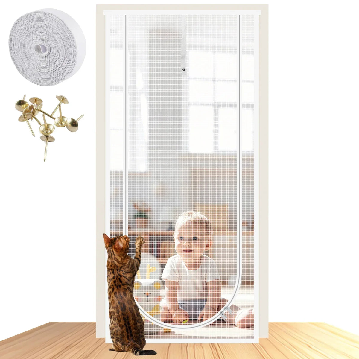 Pet Screen Door Curtain with Double Zipper – Scratch-Resistant Mesh for Interior Doors