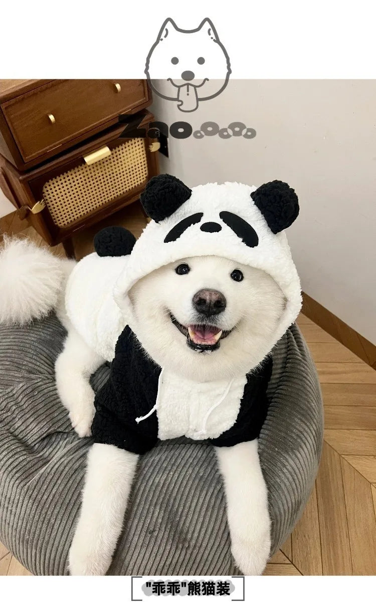 Panda Design Hooded Fleece Dog Coat – Warm Winter Jumpsuit for Small & Medium Breeds