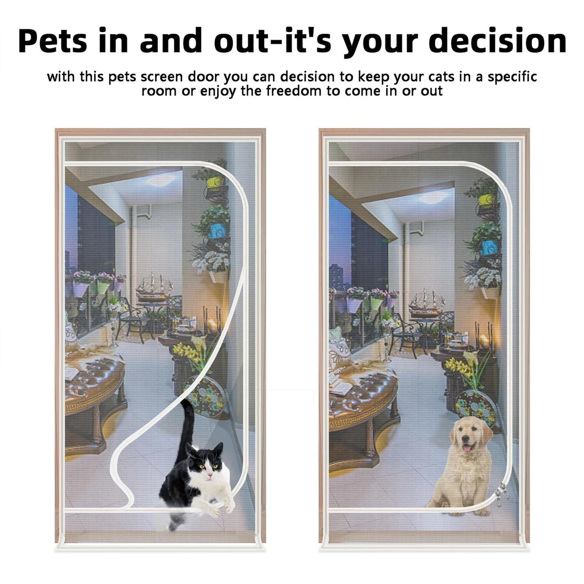 Pet Screen Door Curtain with Double Zipper – Scratch-Resistant Mesh for Interior Doors