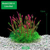Un touffe de plantes aquatiques artificielles rouges poussant dans un substrat de gravier, avec une hauteur de 13 cm et une l