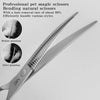 A pair of professional pet magic scissors showing before and after pruning of a hair removal process.