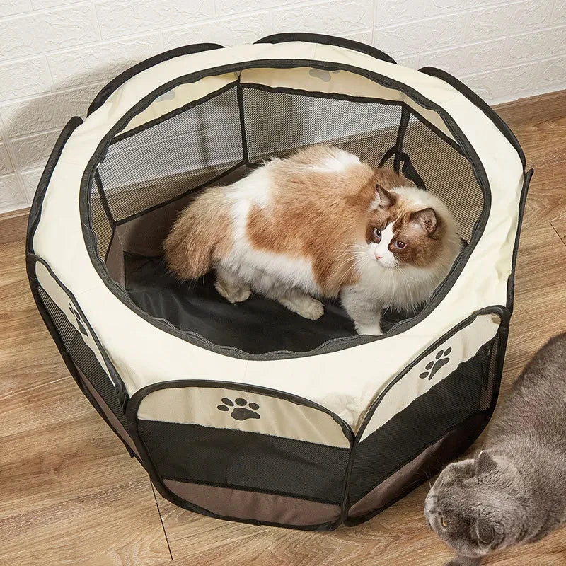 Foldable Octagonal Pet Tent with Breathable Mesh - Portable Outdoor Dog & Cat Shelter