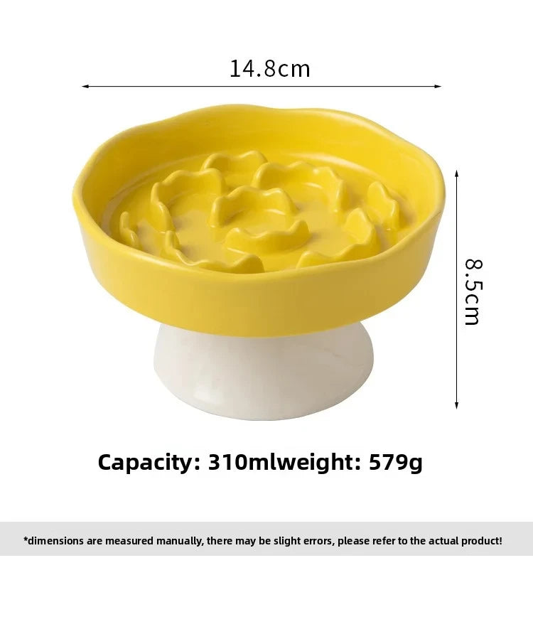 Ceramic Elevated Cat Bowl with Slow Feeder Design
