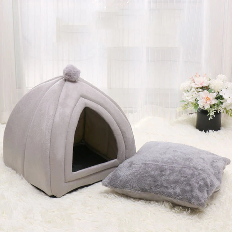 Cozy Cotton Cat & Small Dog Tent Bed with Cushion