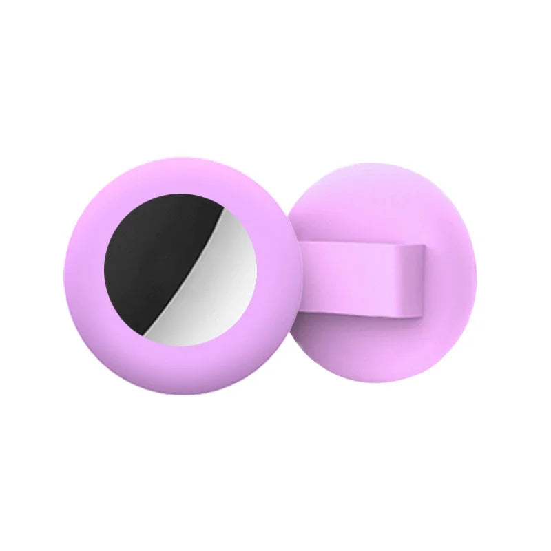A pink silicone collar holder designed to secure an AirTag for cats and small dogs.