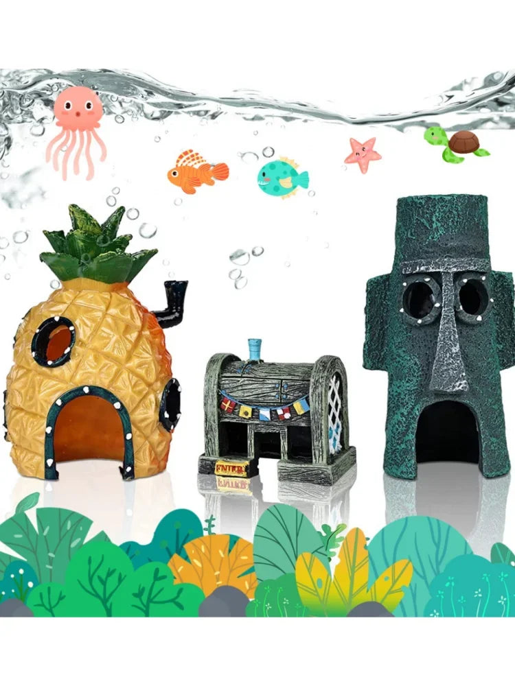 Aquarium-Deko aus Harz: Ananas-Haus & Oktopus-Heim