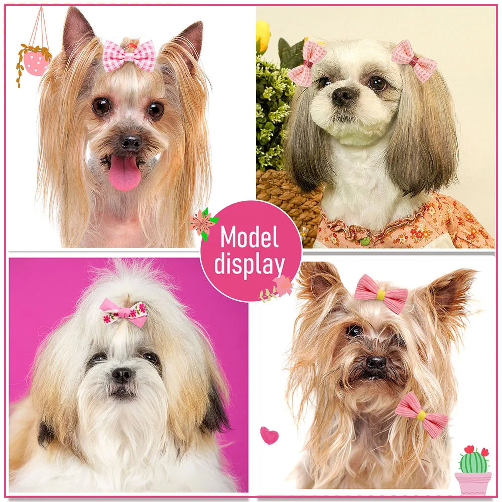 Pink Bow Hair Clips for Small Dogs - Pet Grooming Accessories (10 Pack)