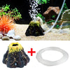 Simulated volcano aquarium decor featuring a rock, bubble stone, and an oxygenation tube.