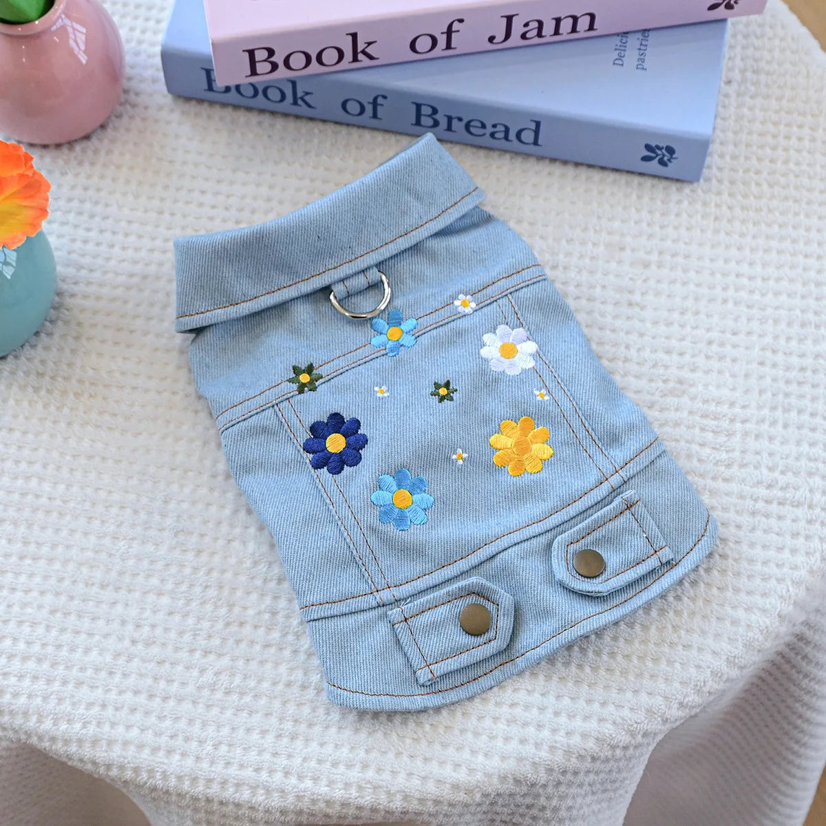 Charming Denim Jacket for Small Dogs with Playful Prints