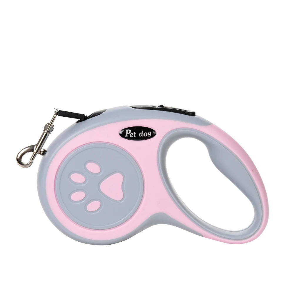 Correa retráctil de nylon rosa y gris para perros y gatos pequeños a medianos.