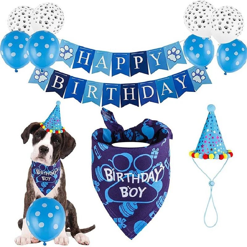 Pet Birthday Party Accessory Set with Bandana, Tutu Skirt & Hat