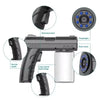 A portable USB rechargeable nano hairspray steam gun shown with various components including the main body, nozzle, and light