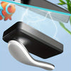 A black magnetic aquarium cleaning brush is shown with a blue lightning effect and a goldfish in the background.