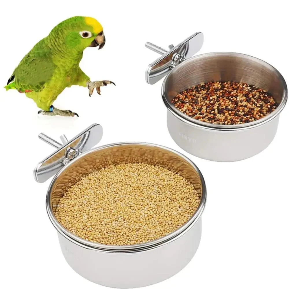 Stainless Steel Clamp-On Bird Feeder & Water Cup for Cages