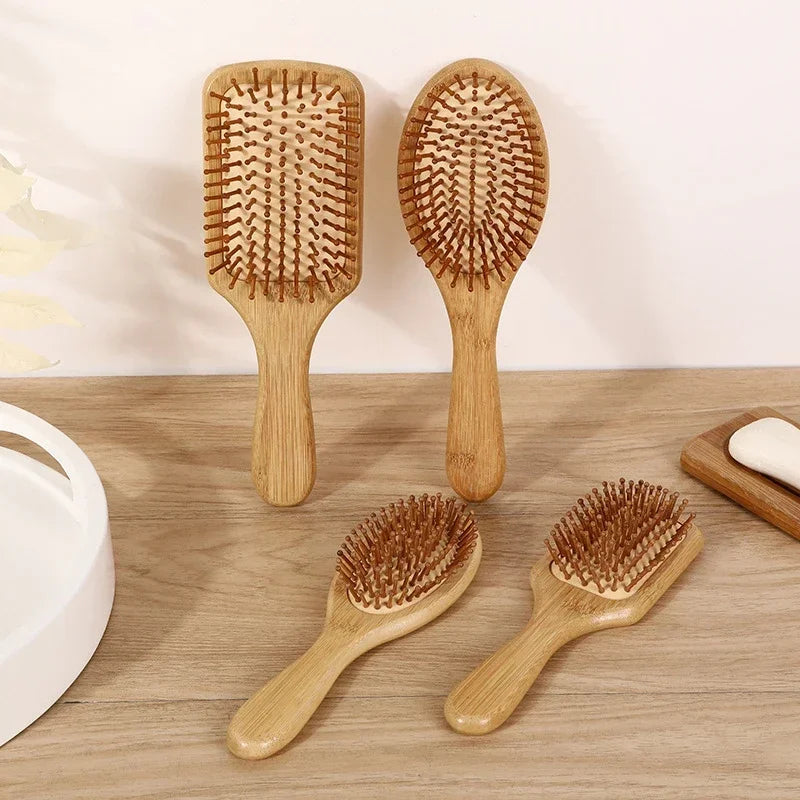 Natural Bamboo Air Cushion Scalp Massage Hair Brush – Detangling & Anti-Static