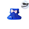 Blue parrot flying harness with a pink bow and a black cord.