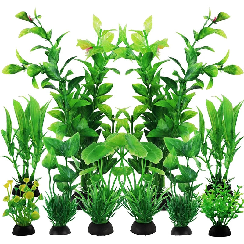 Artificial aquarium plant set featuring lifelike green water grass decorations for fish tanks