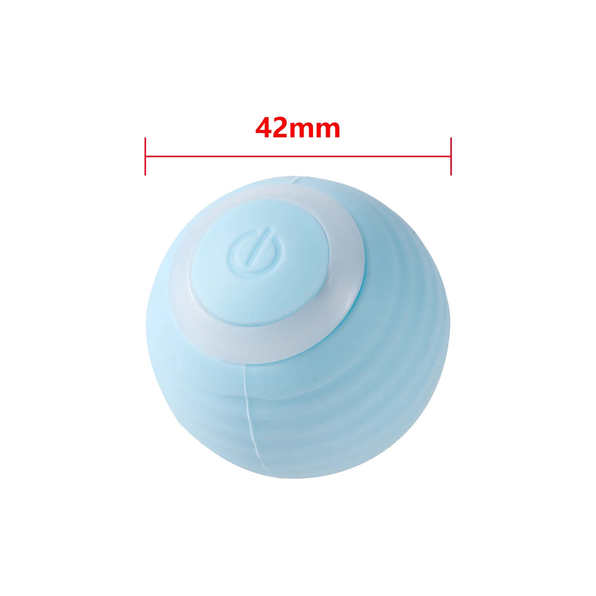 Hellblaue automatische interaktive Katzenspielball mit 42-mm-Markierungslinie.