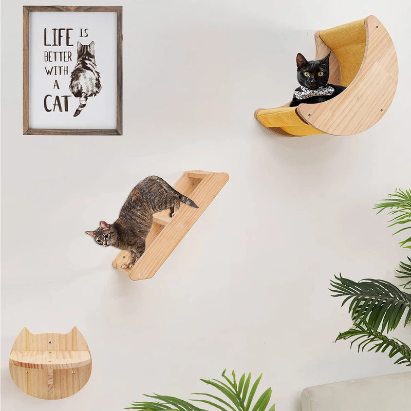 Étagère Murale pour Chat en Forme de Lune avec Hamac