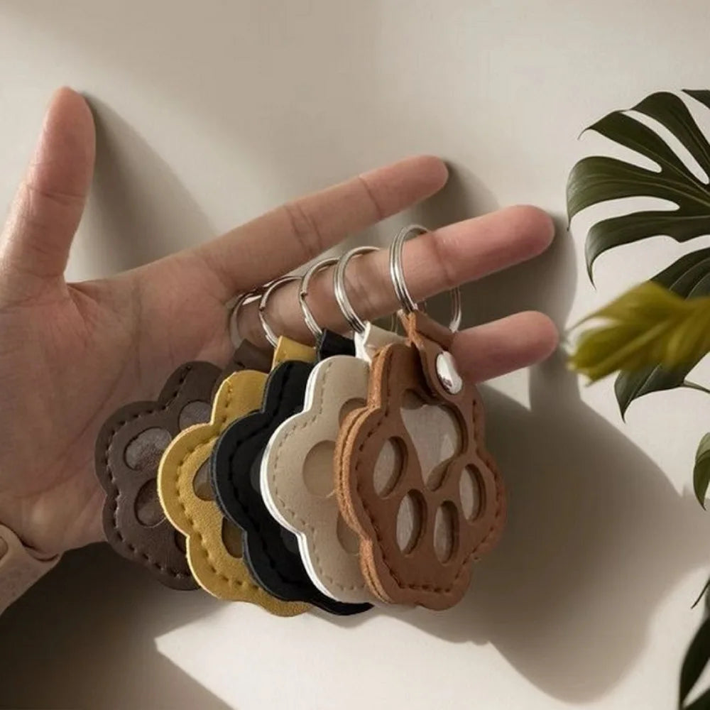Leather Pet Hair Keepsake Keychain with Cat Paw Design