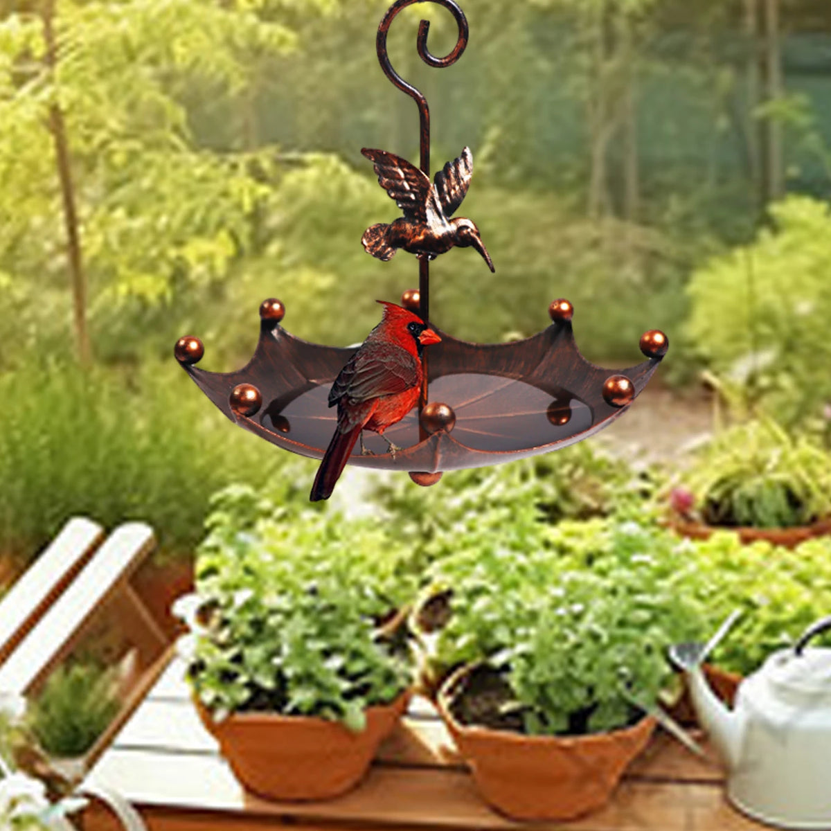 Antique Umbrella-Shaped Hanging Bird Feeder with Water Basin