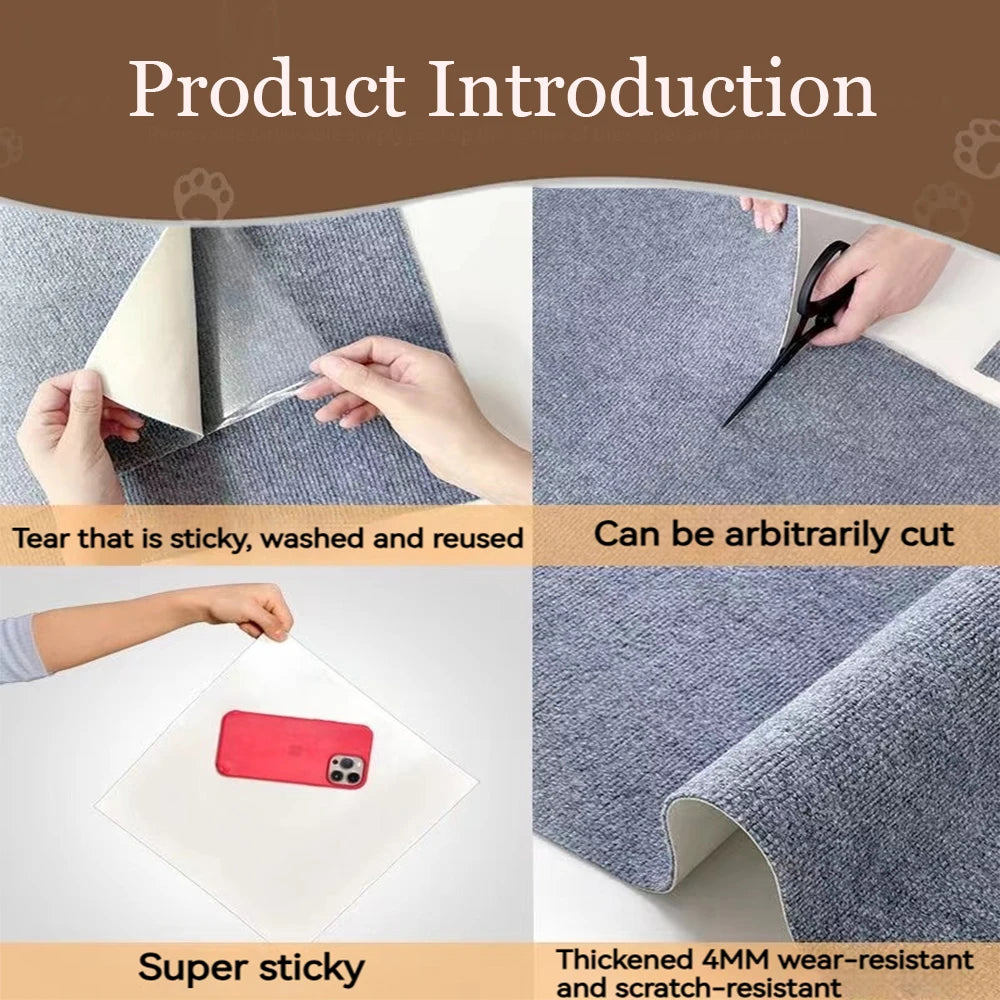 Self-Adhesive Trimmable Cat Scratching Mat for Furniture Protection