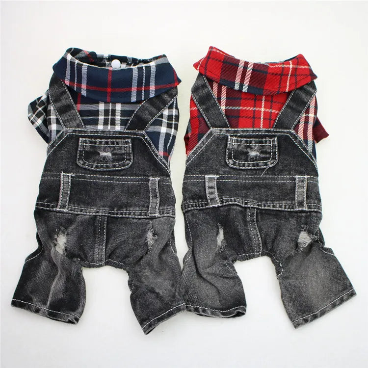 Classic Plaid Denim Jumpsuit for Small Dogs