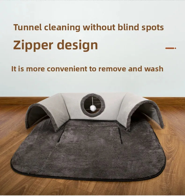 U-Shaped Tunnel Cat Bed with Removable Washable Cover