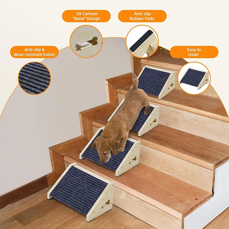 Solid Wood Pet Stairs with Non-Slip Steps for Small Dogs & Cats