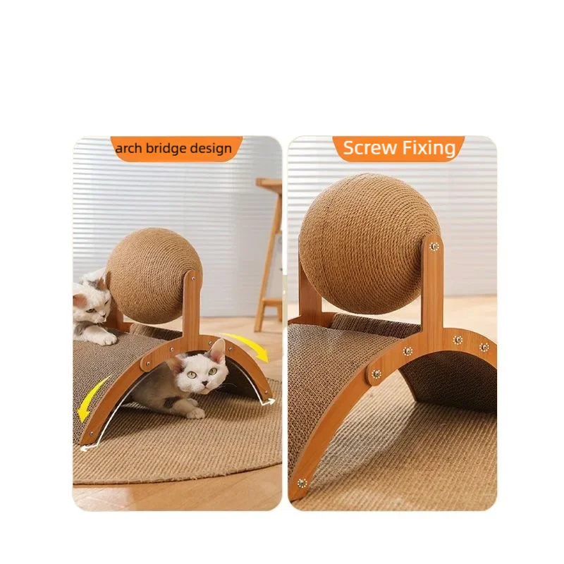 Wooden Cat Scratcher Ball with Sisal Surface